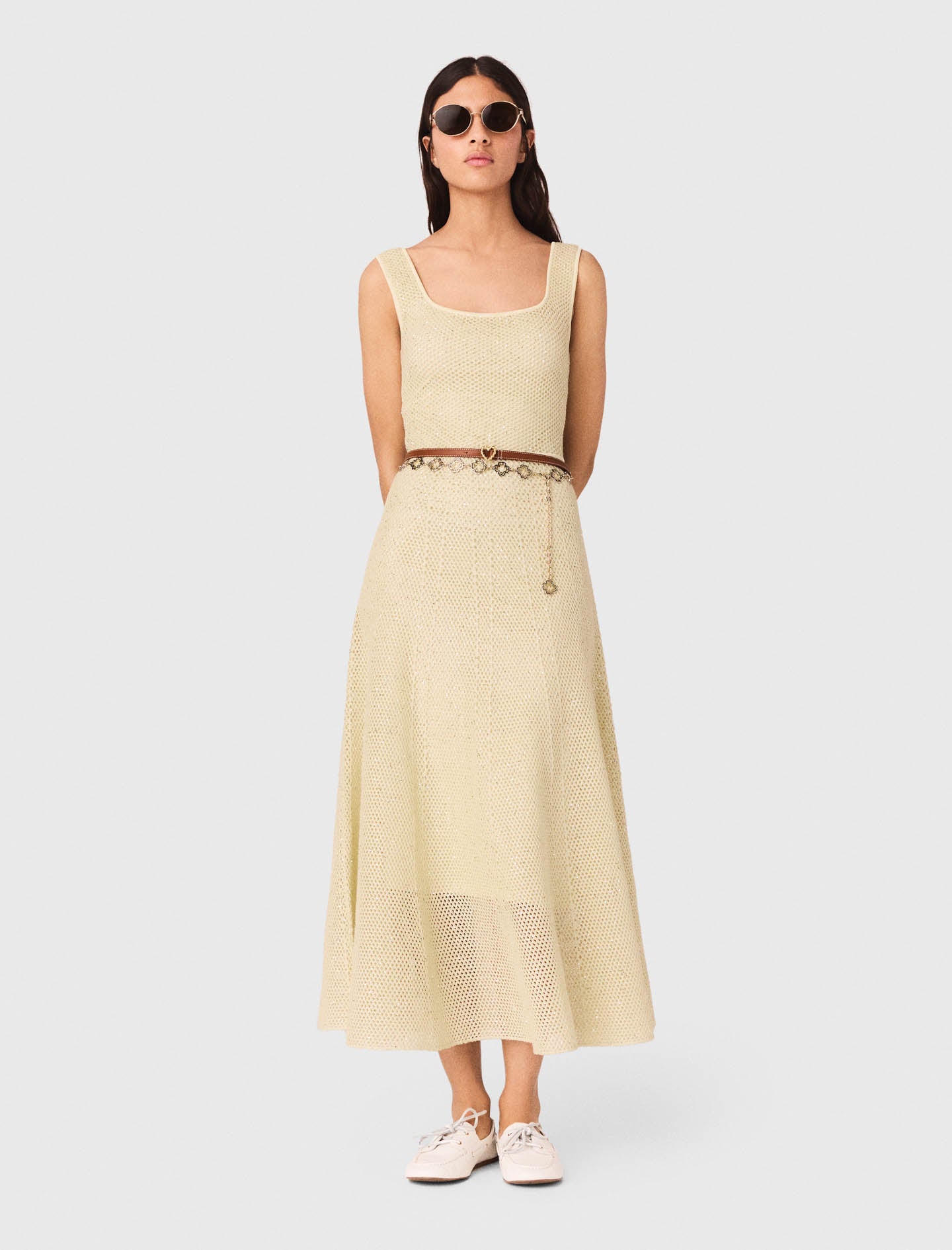 Rhinestone Knit Maxi Dress PALE YELLOW