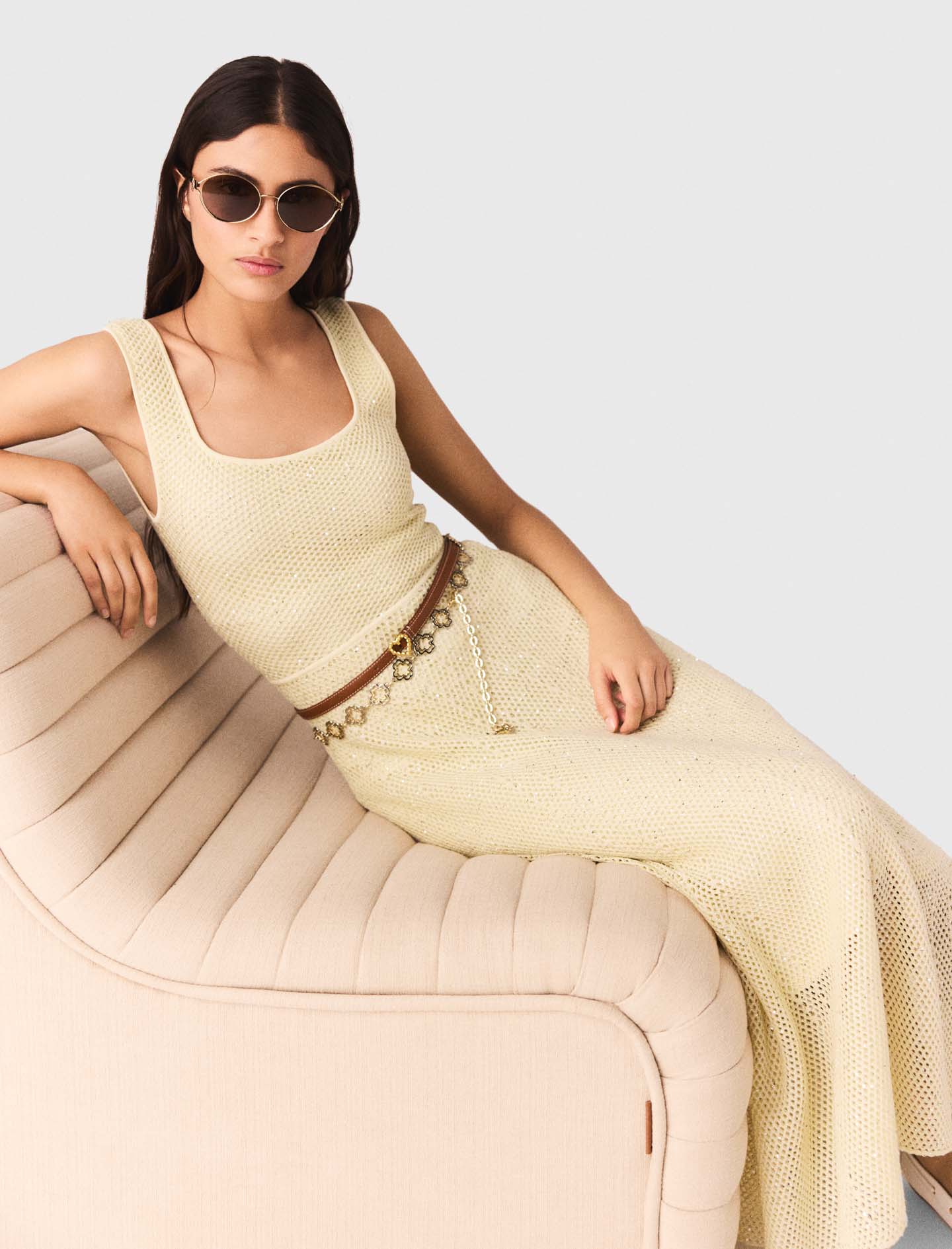 Rhinestone Knit Maxi Dress PALE YELLOW