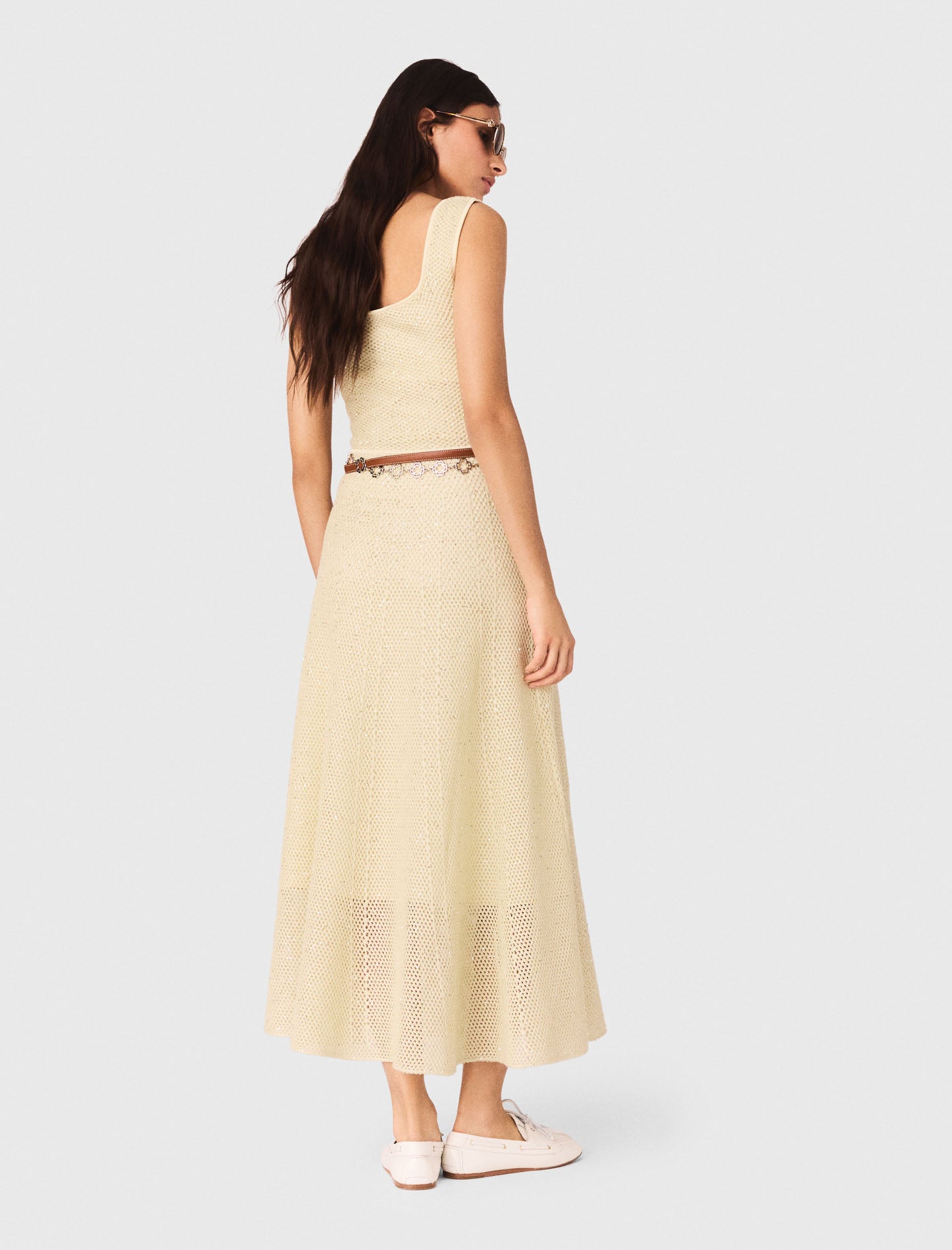 Rhinestone Knit Maxi Dress PALE YELLOW