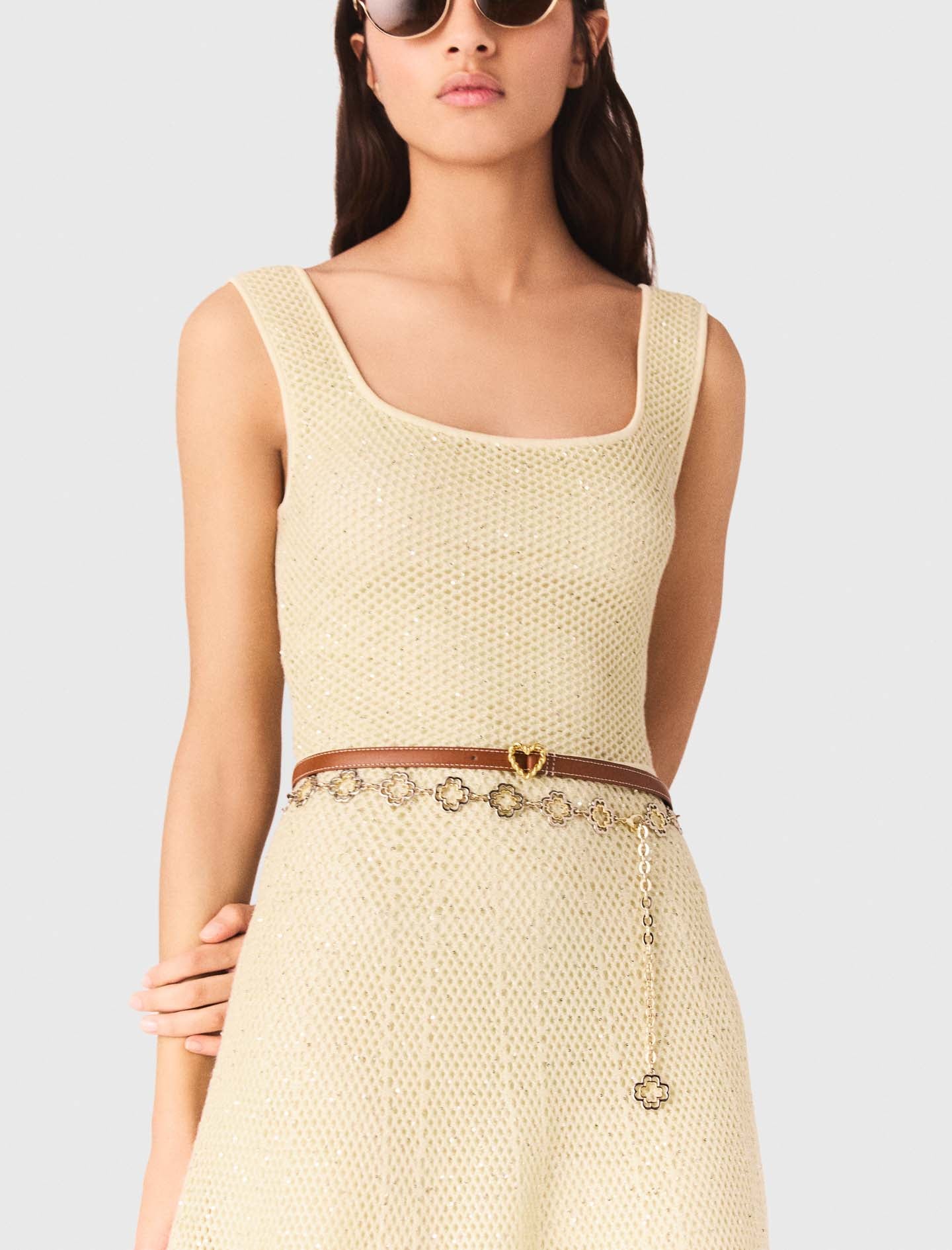 Rhinestone Knit Maxi Dress PALE YELLOW