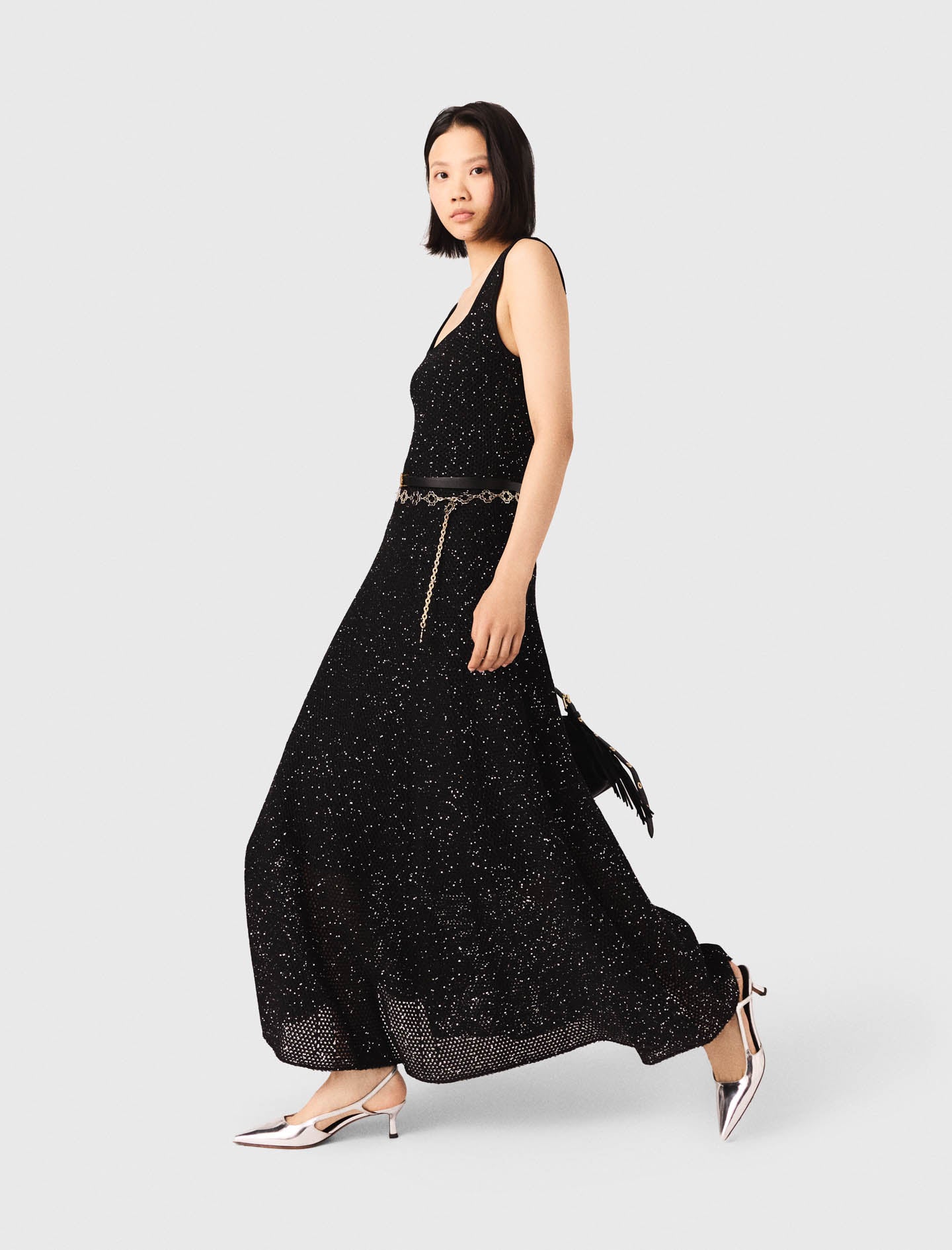 Rhinestone Knit Maxi Dress BLACK