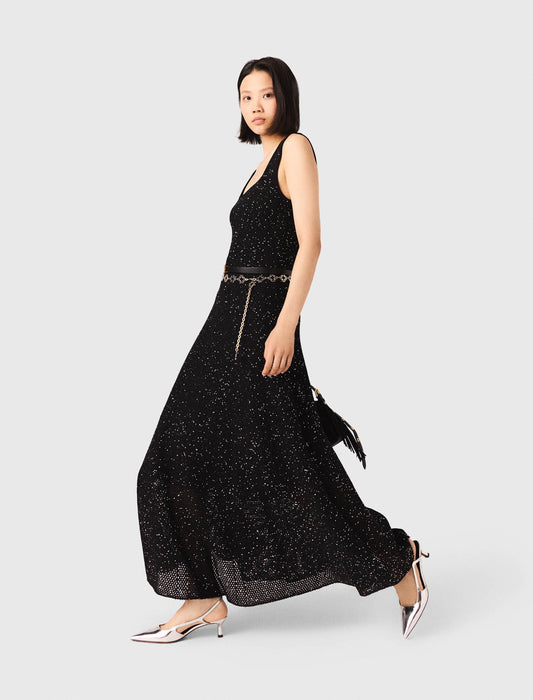 Rhinestone Knit Maxi Dress Black