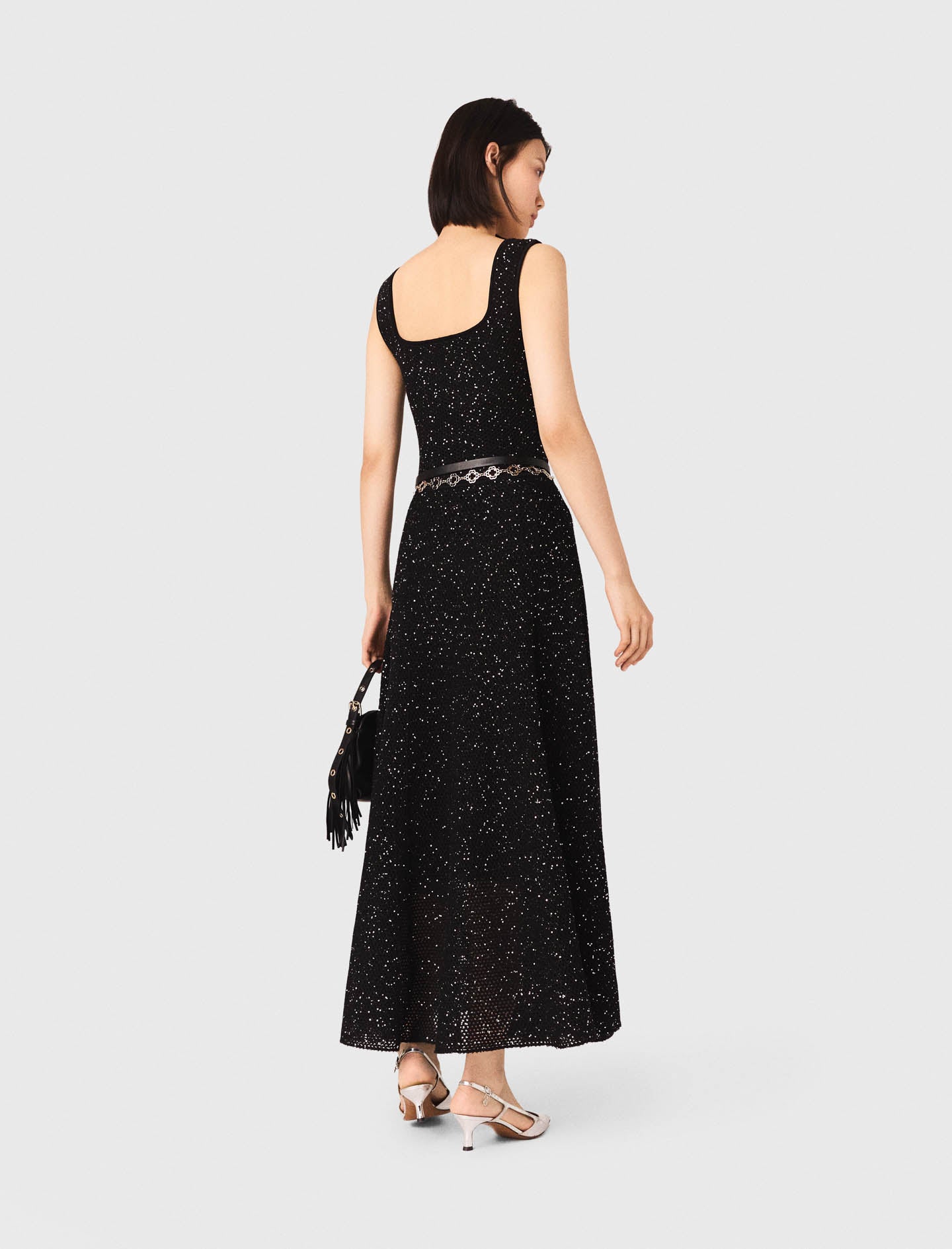 Rhinestone Knit Maxi Dress BLACK