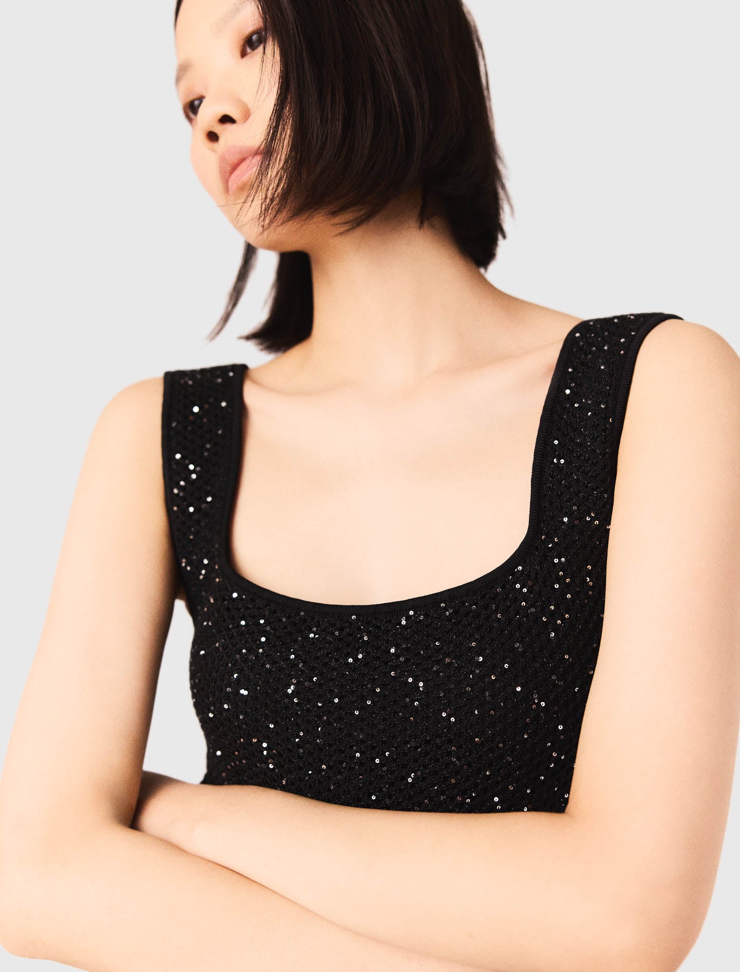 Rhinestone Knit Maxi Dress BLACK
