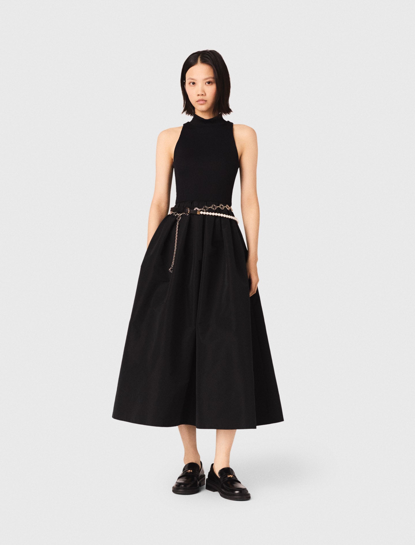 Mixed-Material Taffeta Dress BLACK