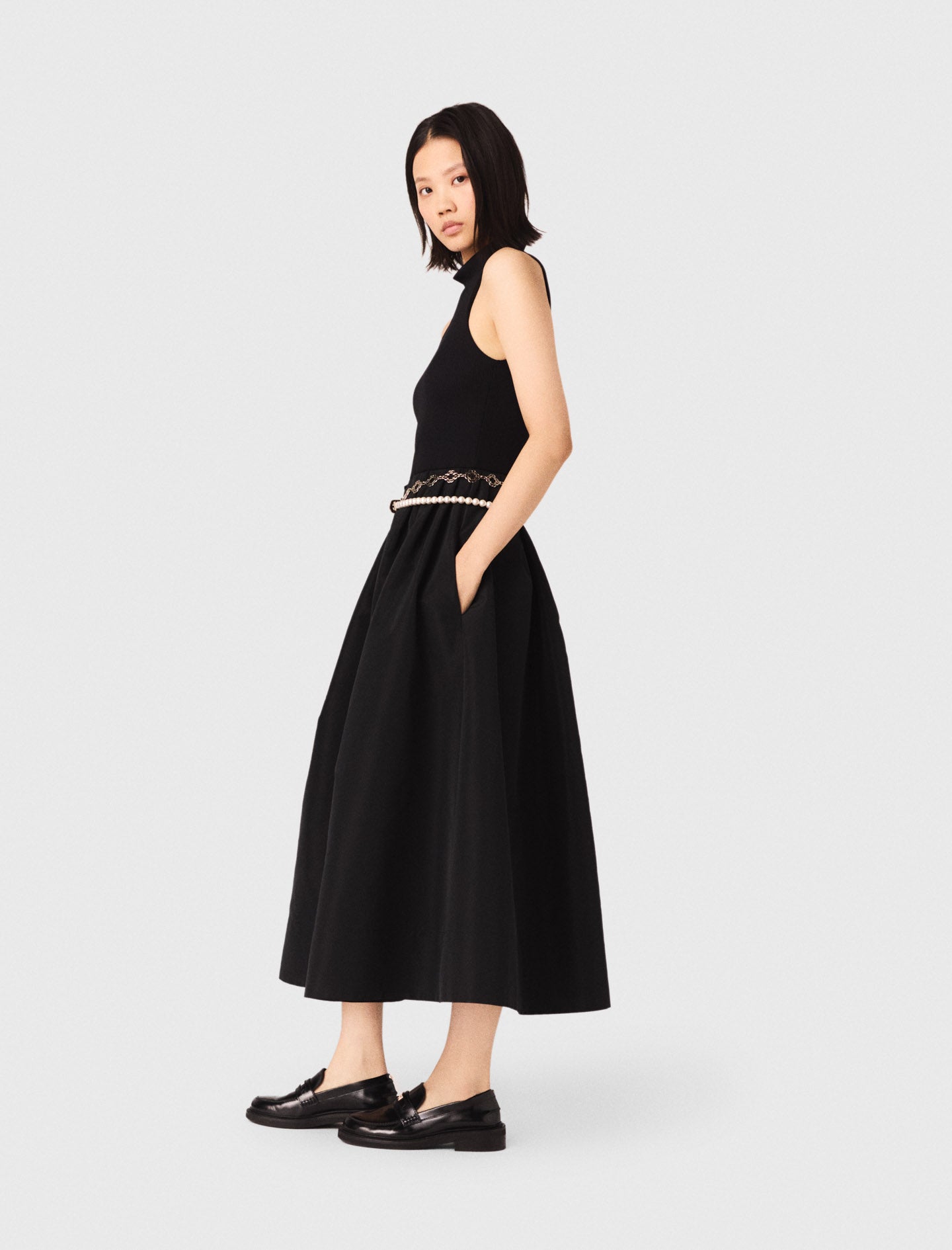 Mixed-Material Taffeta Dress BLACK