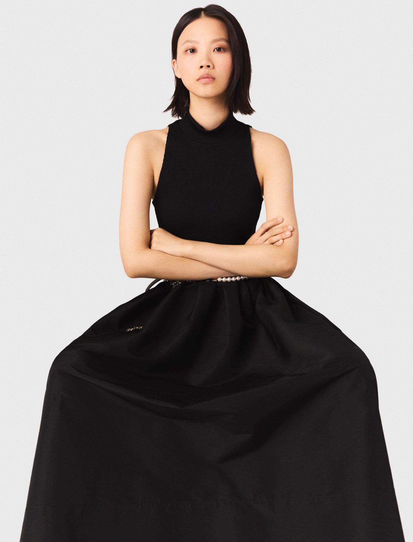 Mixed-Material Taffeta Dress BLACK