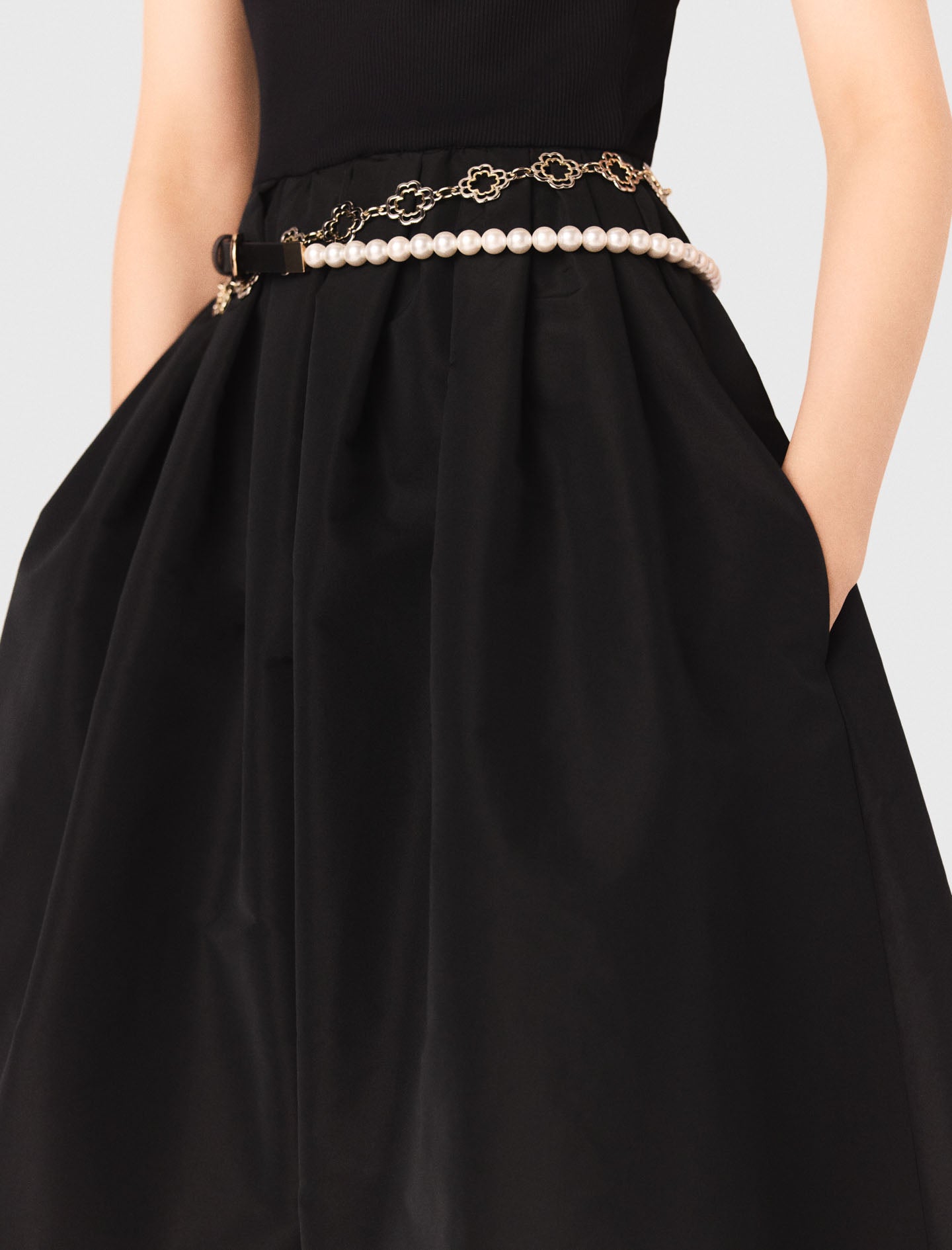 Mixed-Material Taffeta Dress BLACK