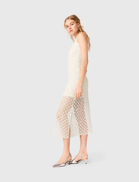 Rhinestone Crochet Maxi Dress WHITE