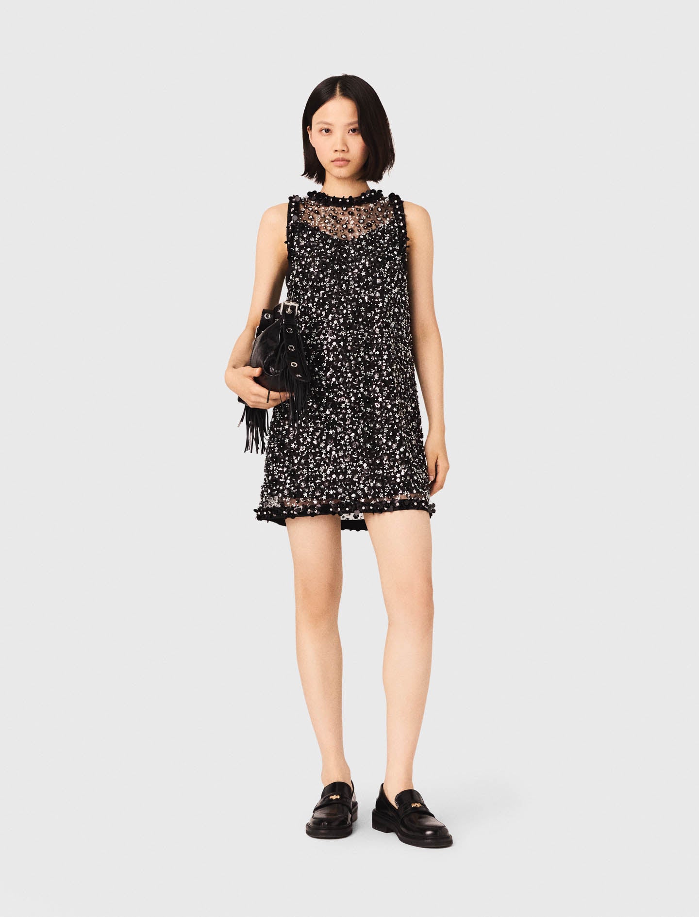 Rhinestone Floral Dress BLACK
