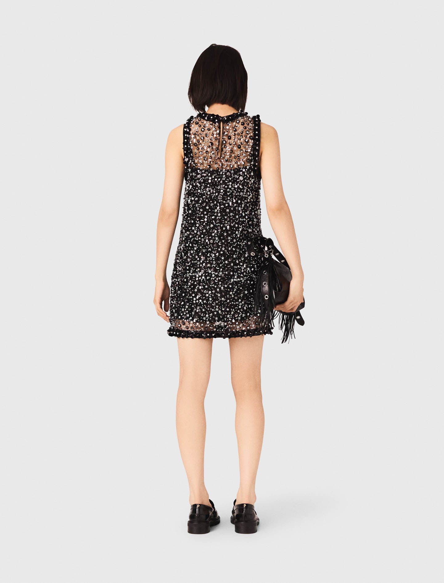 Rhinestone Floral Dress BLACK