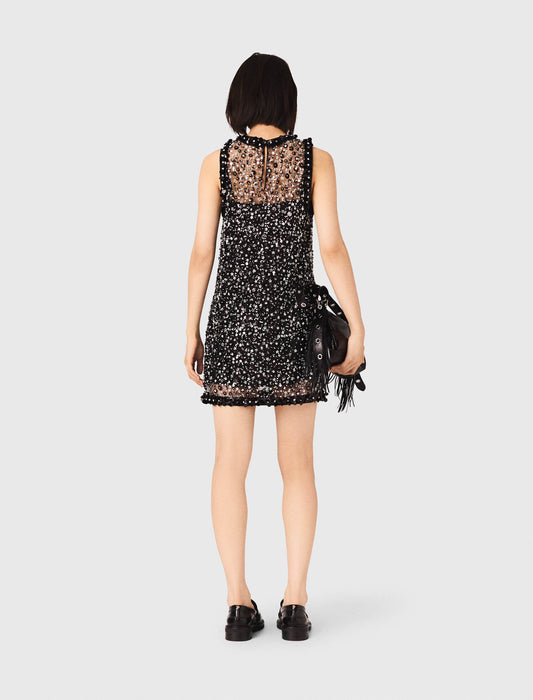 Rhinestone Floral Dress Black
