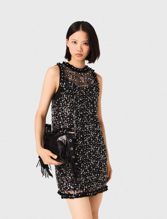 Rhinestone Floral Dress Black