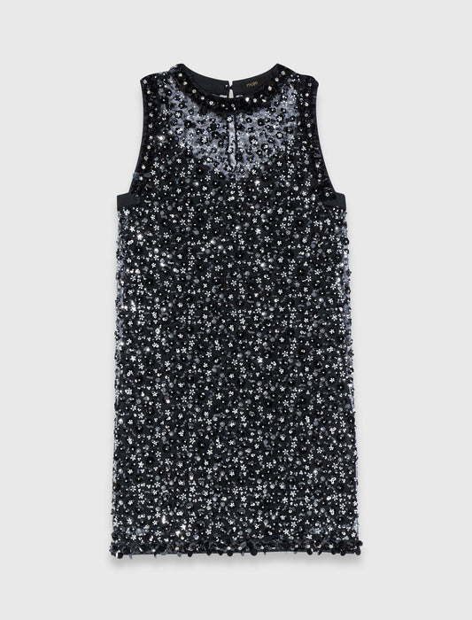 Rhinestone Floral Dress Black