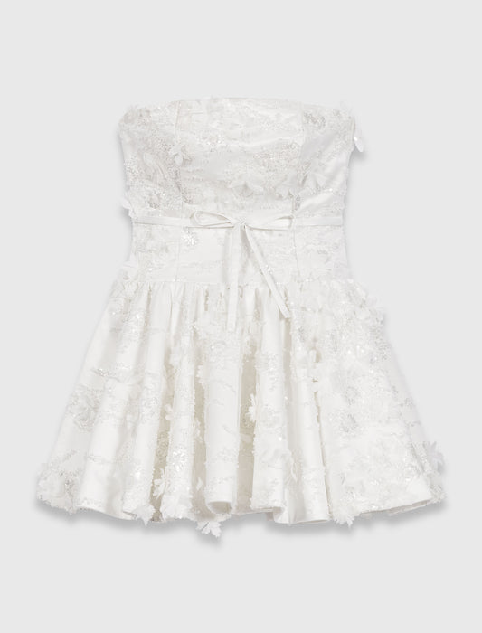 Short Embroidered Bustier Dress White