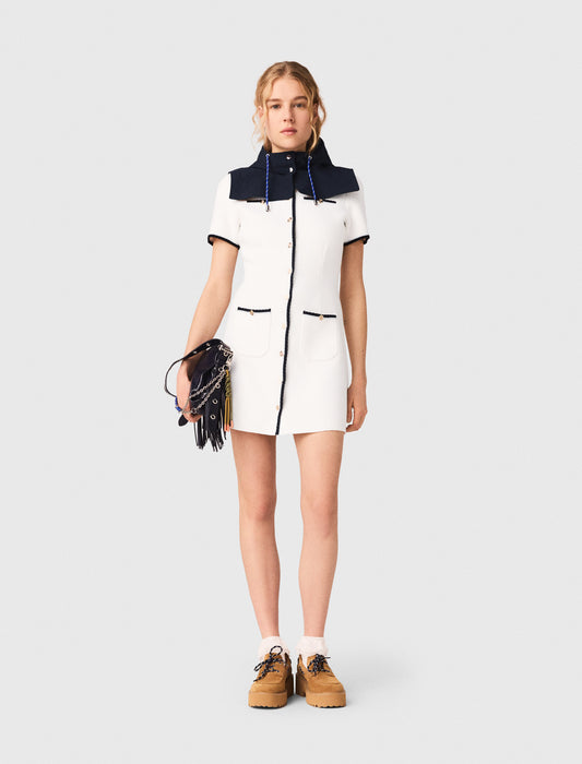 Short Dress With Contrasting Trim Ecru