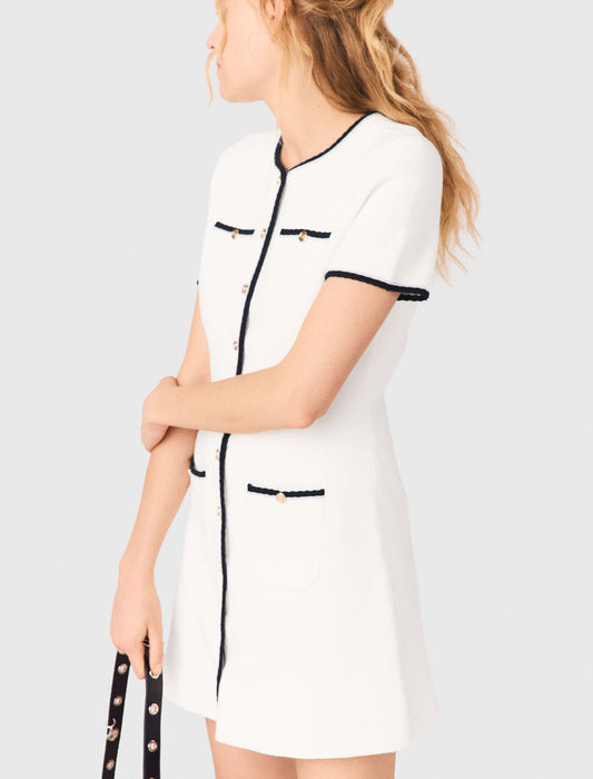Short Dress With Contrasting Trim Ecru