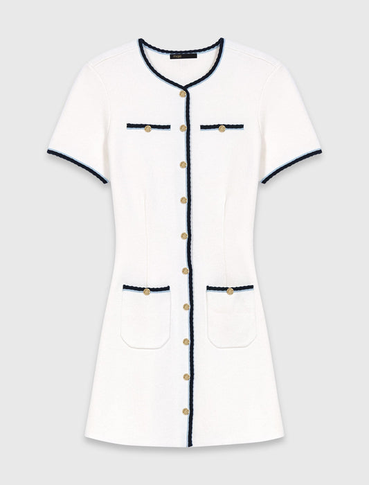 Short Dress With Contrasting Trim ECRU