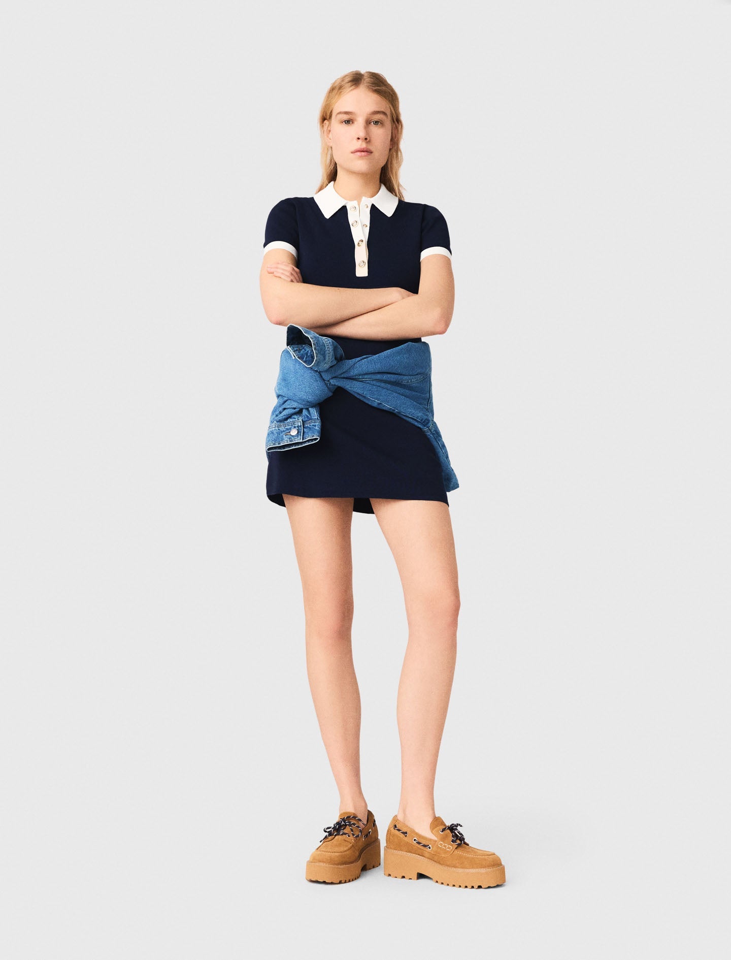 Contrast-Trim Polo Dress NAVY