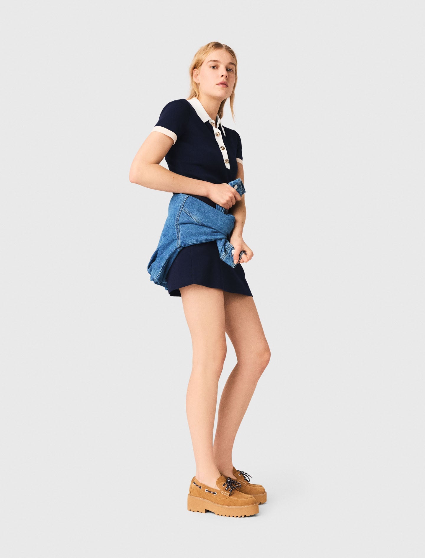 Contrast-Trim Polo Dress NAVY