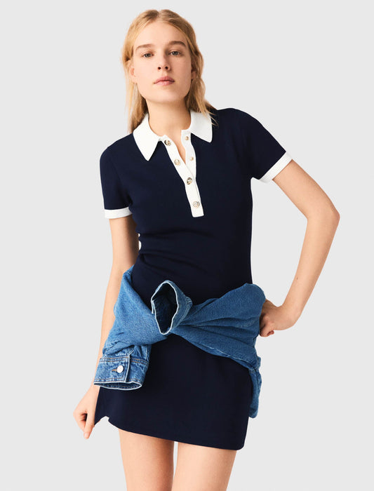 Contrast-Trim Polo Dress NAVY