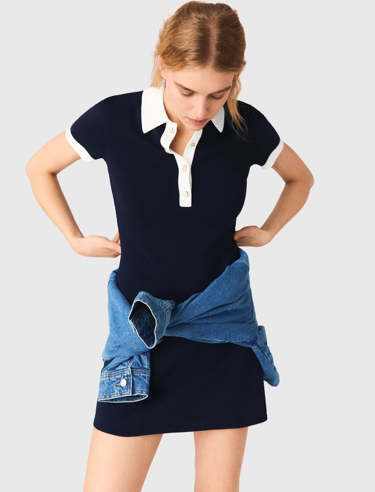 Contrast-Trim Polo Dress NAVY