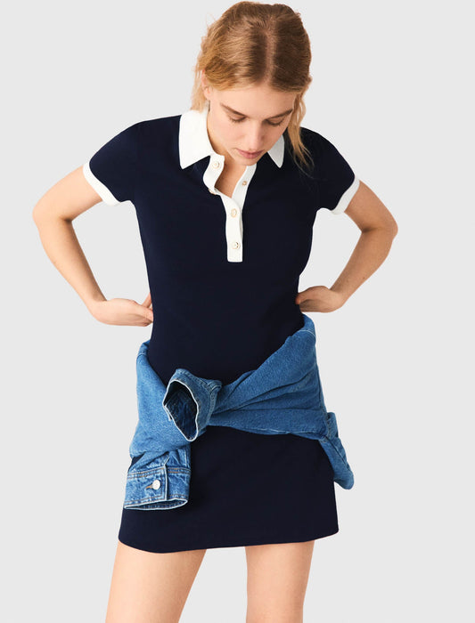 Contrast-Trim Polo Dress NAVY
