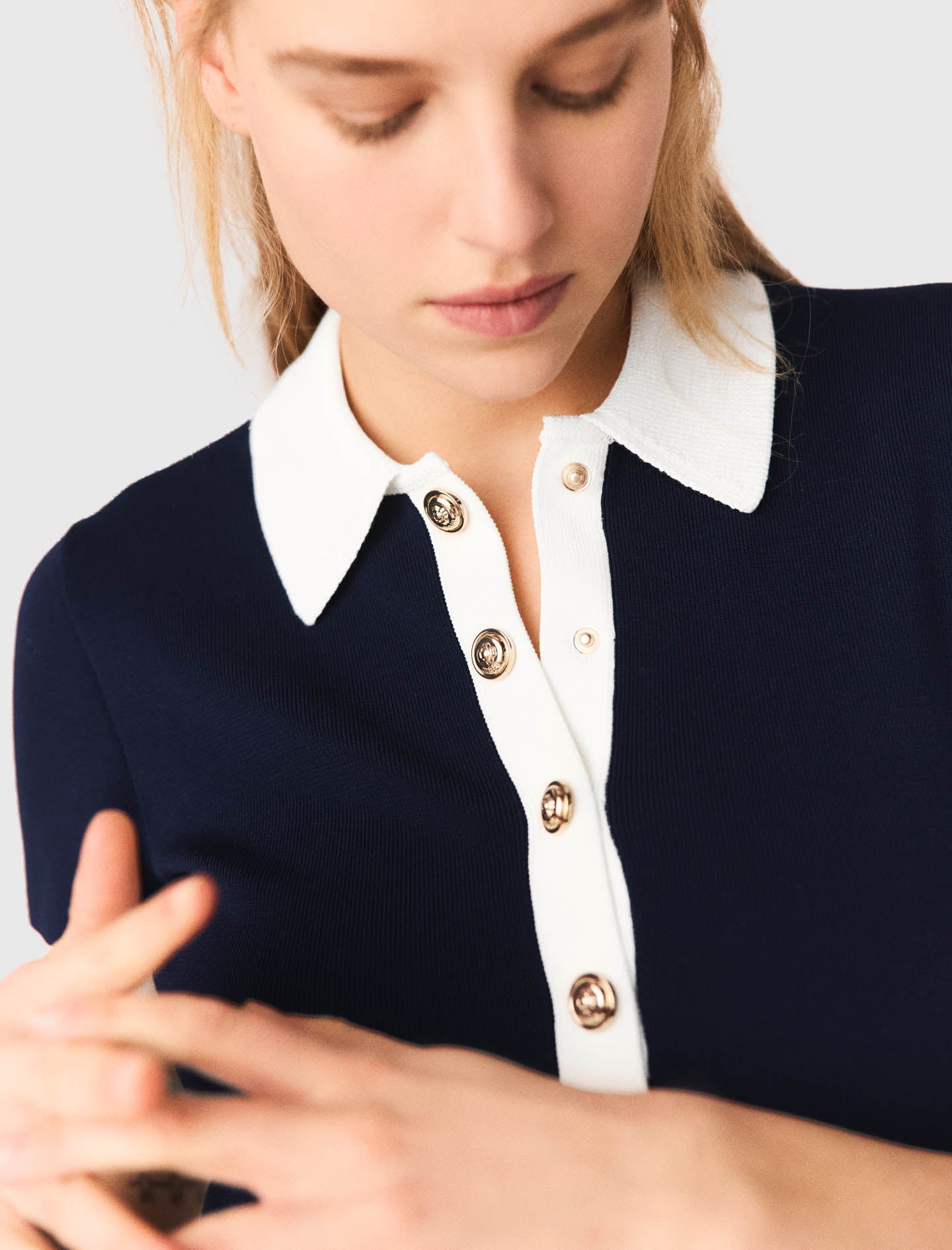 Contrast-Trim Polo Dress NAVY