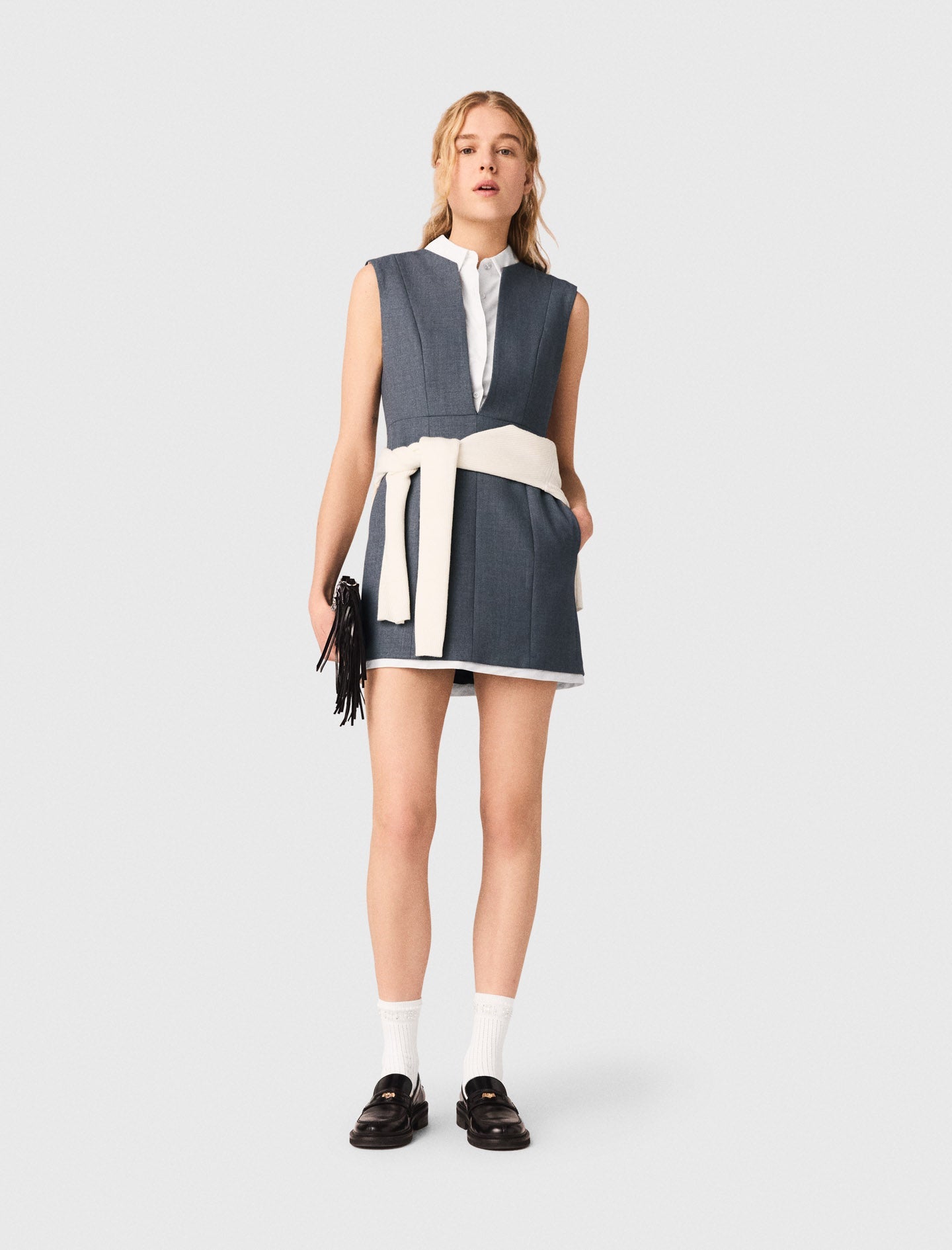 Layered-Effect Tailored Dress GREY