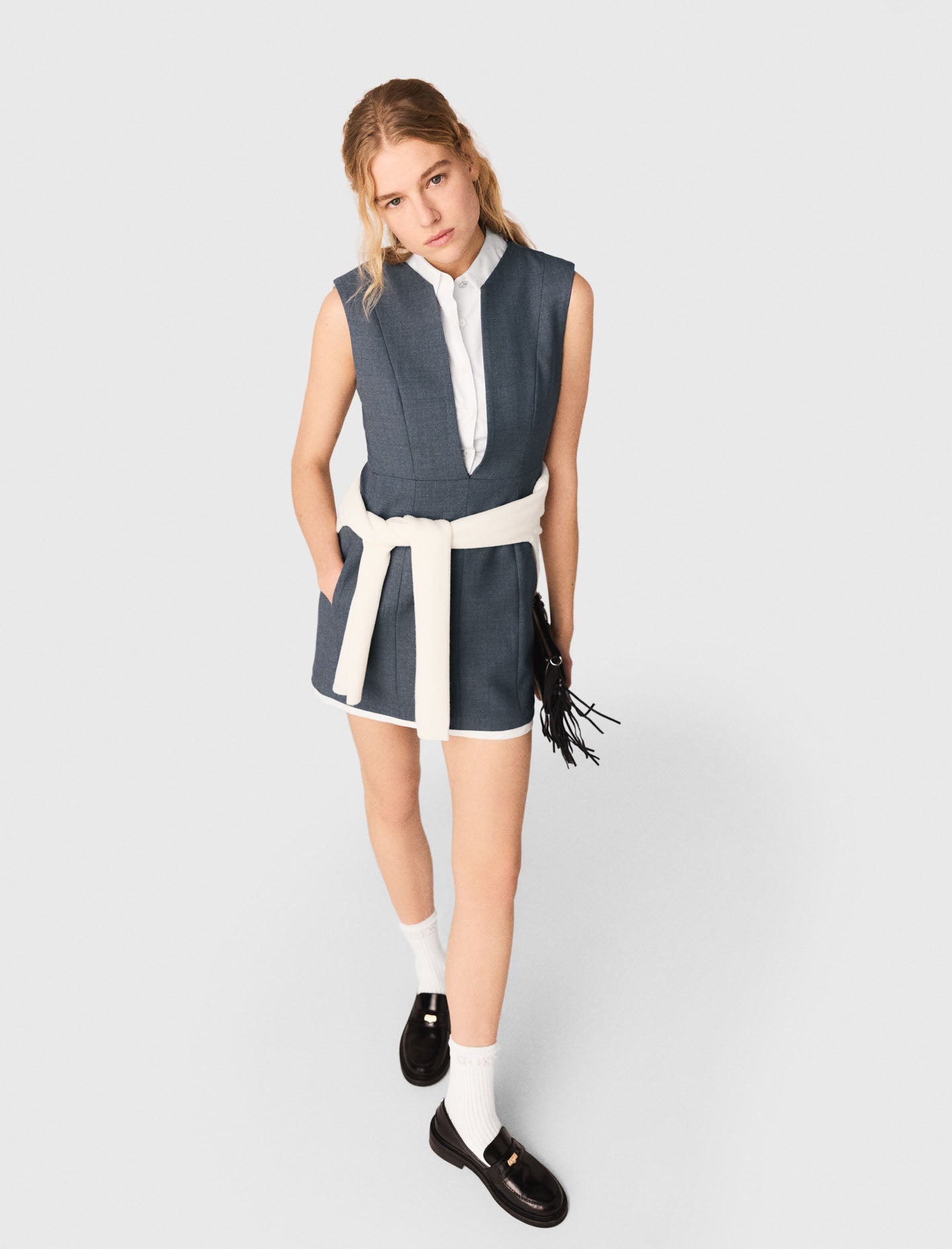 Layered-Effect Tailored Dress GREY