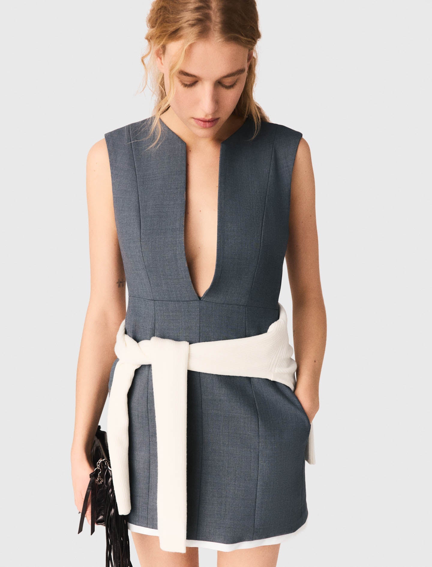 Layered-Effect Tailored Dress GREY