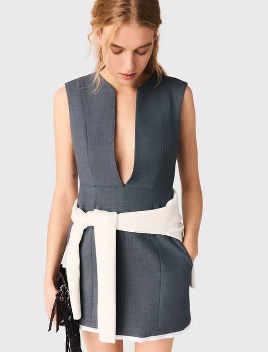 Layered-Effect Tailored Dress GREY