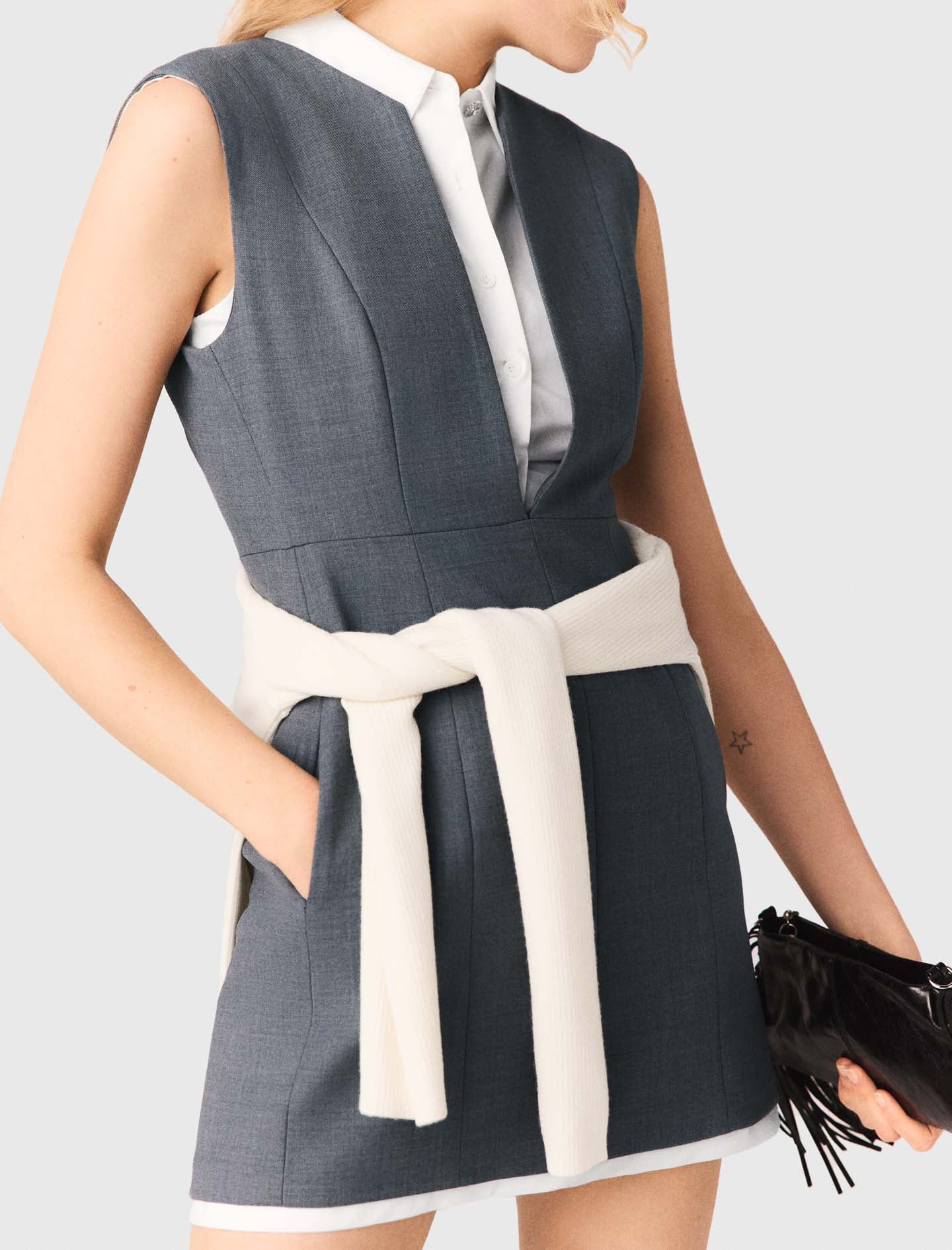 Layered-Effect Tailored Dress GREY