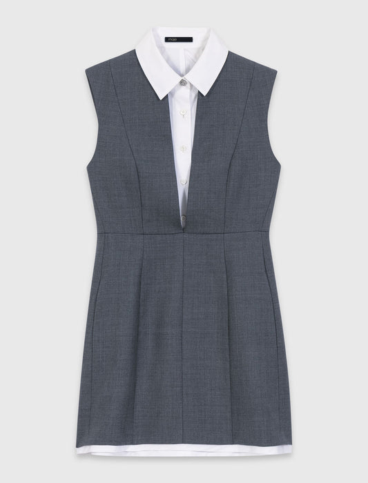 Layered-Effect Tailored Dress GREY