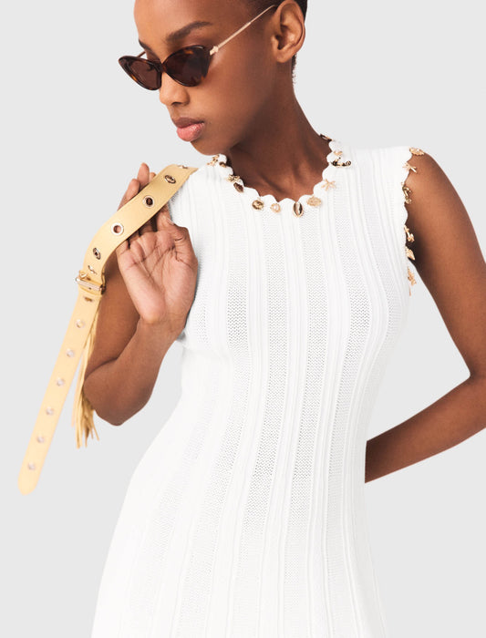 Knit Dress With Gold Jewellery White