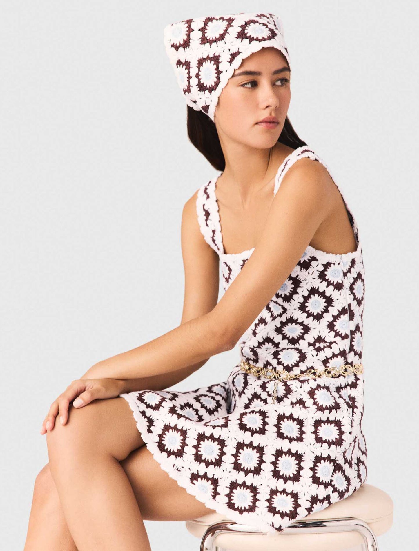 Floral Crochet Dress Brown/Blue