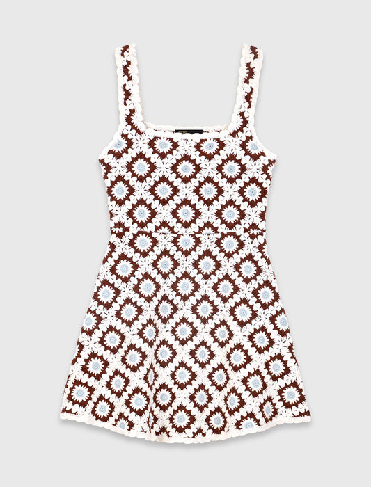Floral Crochet Dress Brown/Blue