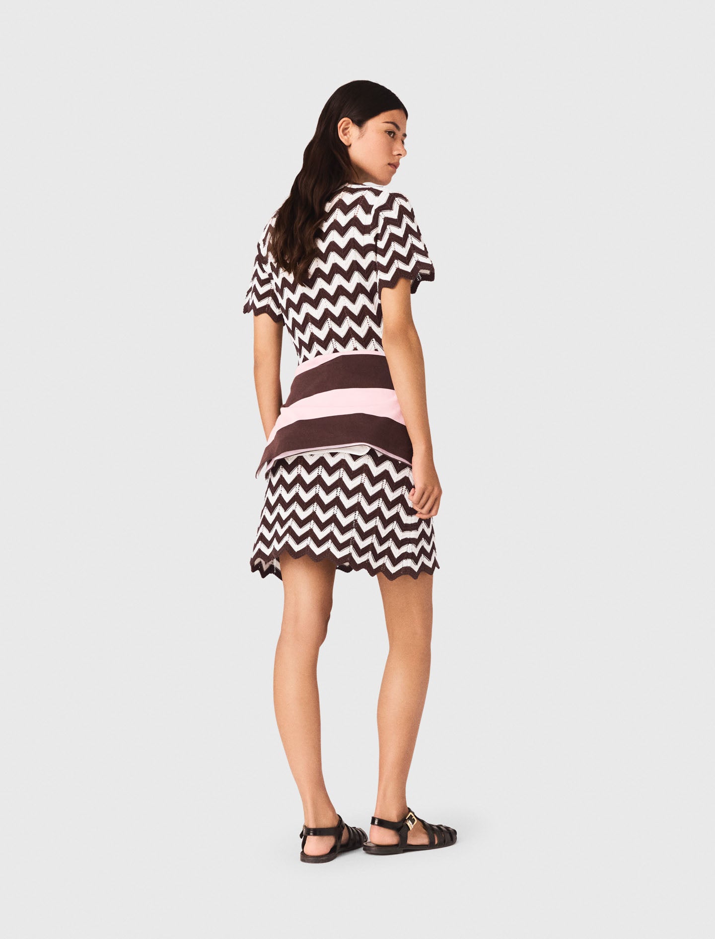 Zigzag Crochet Dress Brown/White