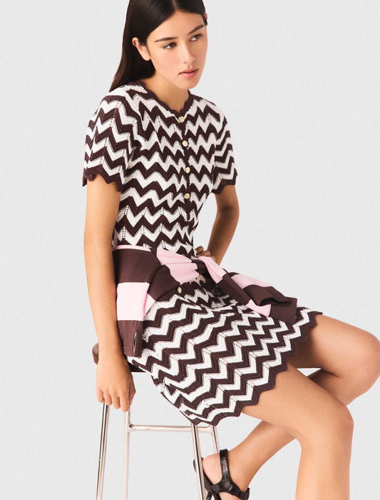 Zigzag Crochet Dress Brown/White