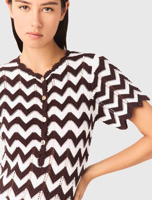 Zigzag Crochet Dress Brown/White