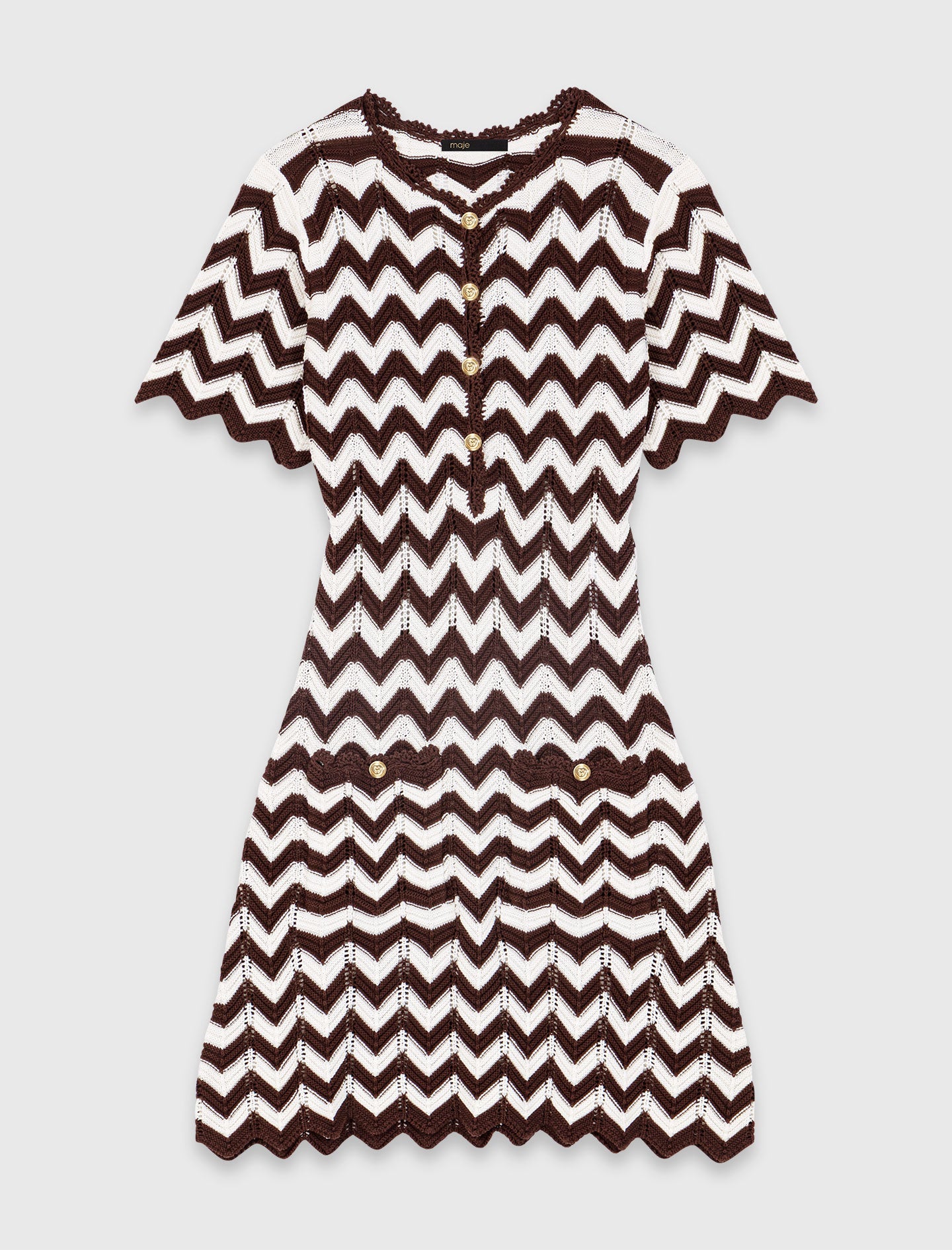 Zigzag Crochet Dress Brown/White