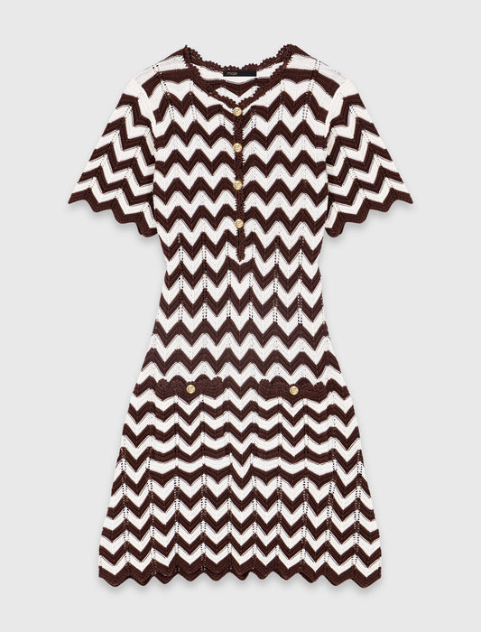 Zigzag Crochet Dress Brown/White