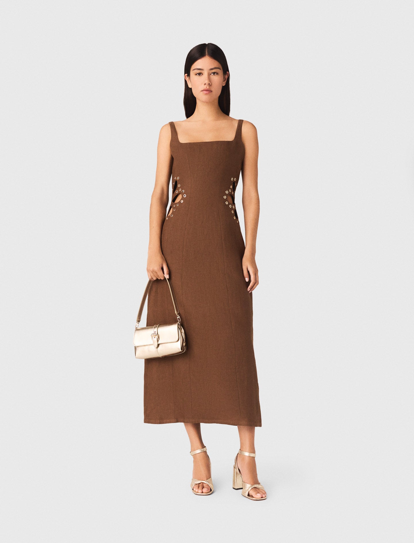 Linen Blend Maxi Dress Brown