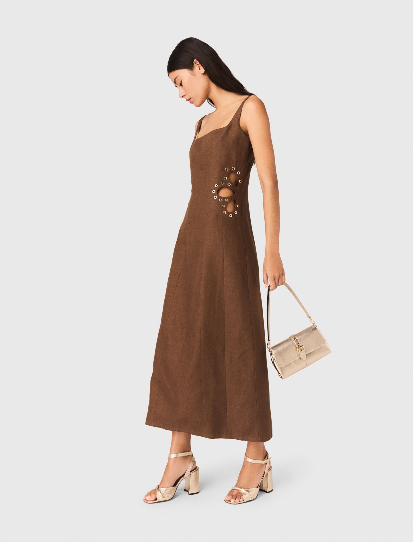 Linen Blend Maxi Dress Brown