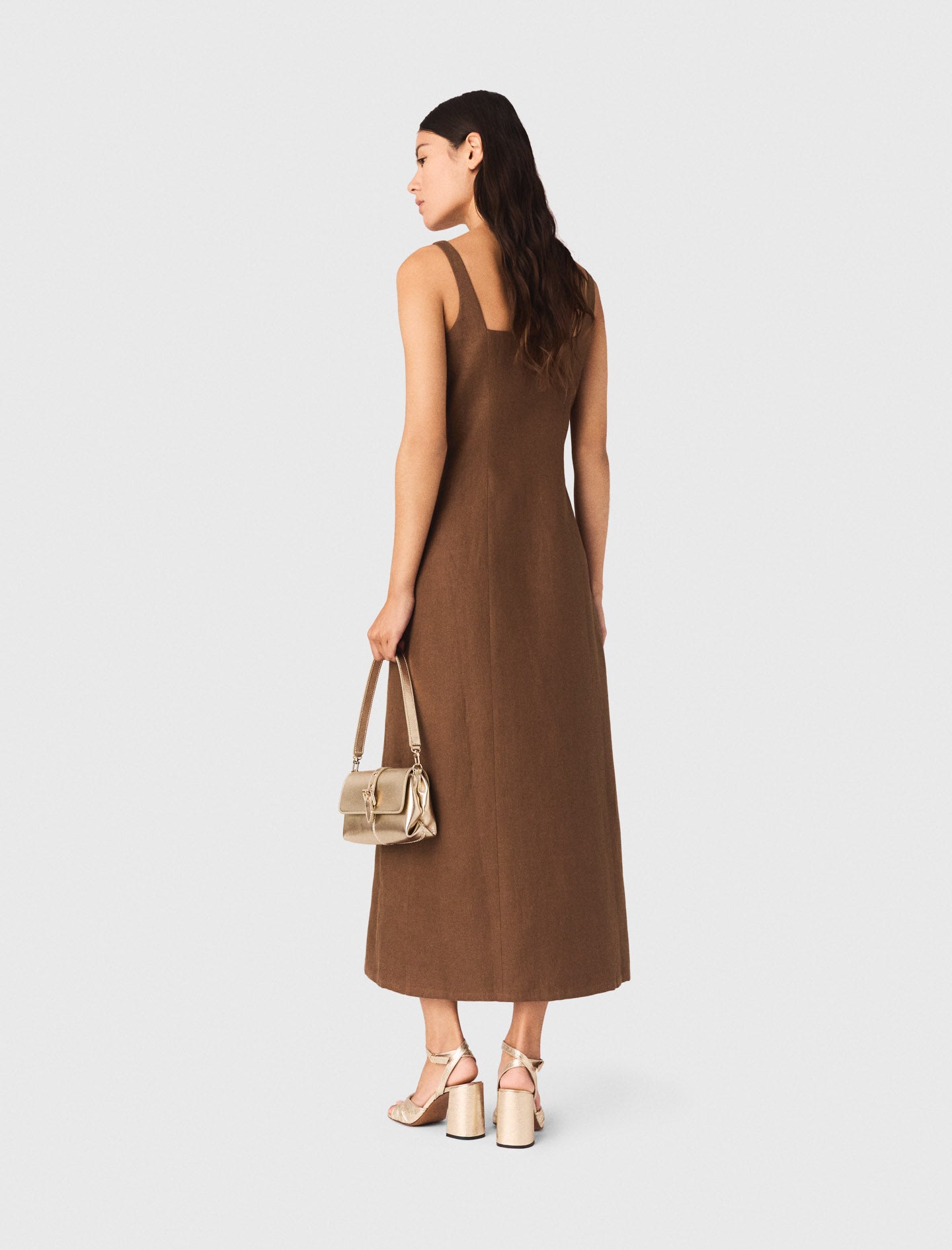 Linen Blend Maxi Dress Brown