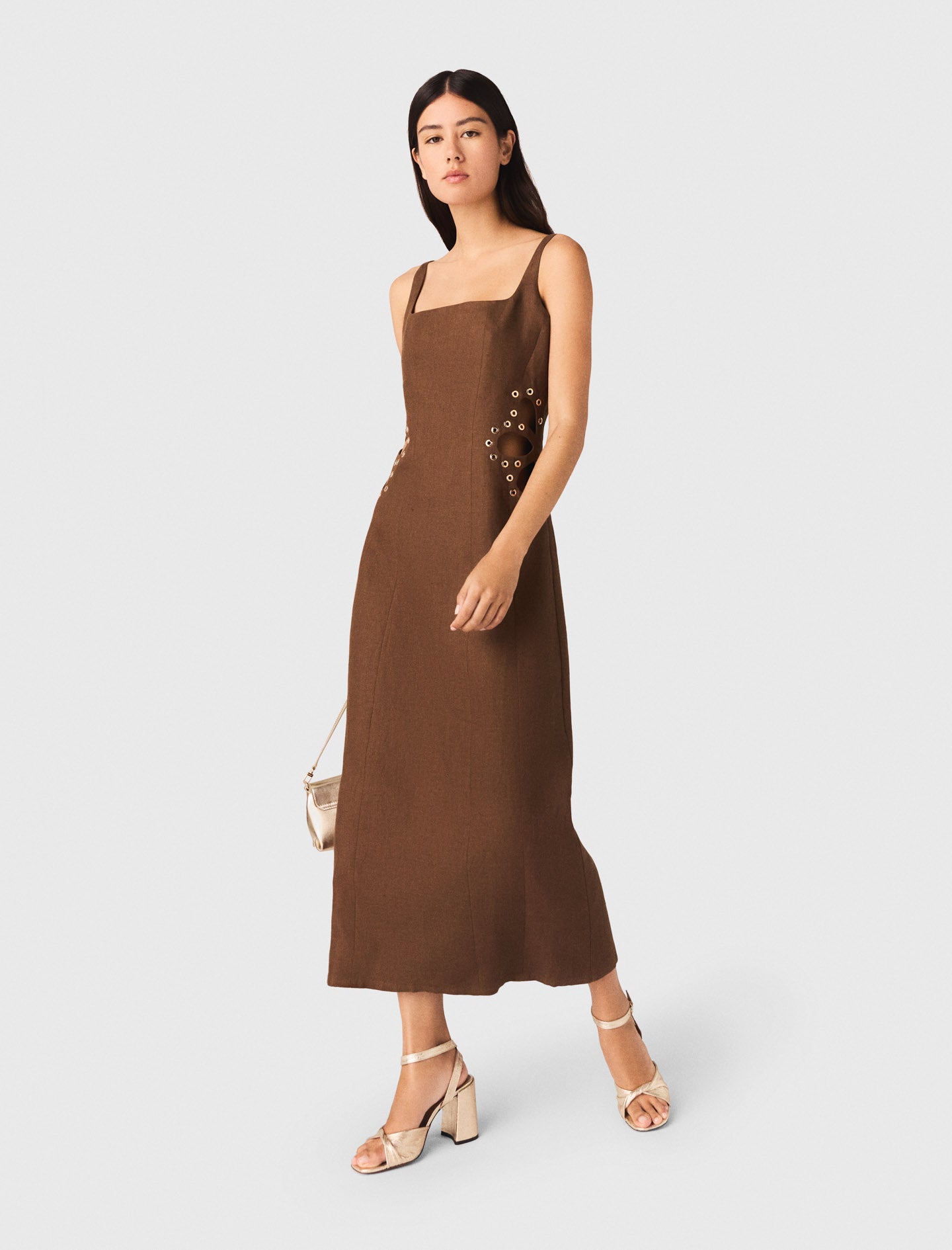 Linen Blend Maxi Dress Brown