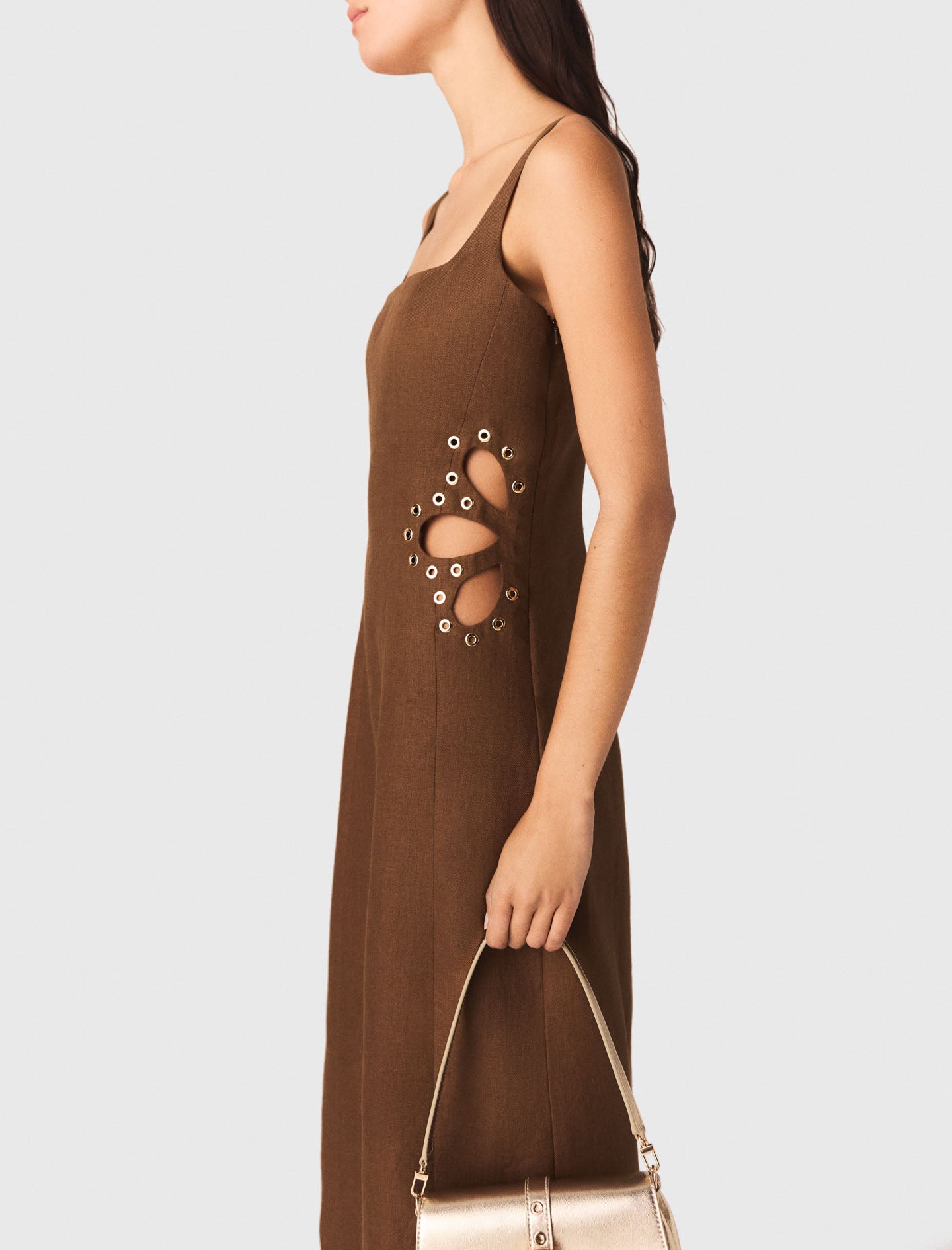 Linen Blend Maxi Dress Brown