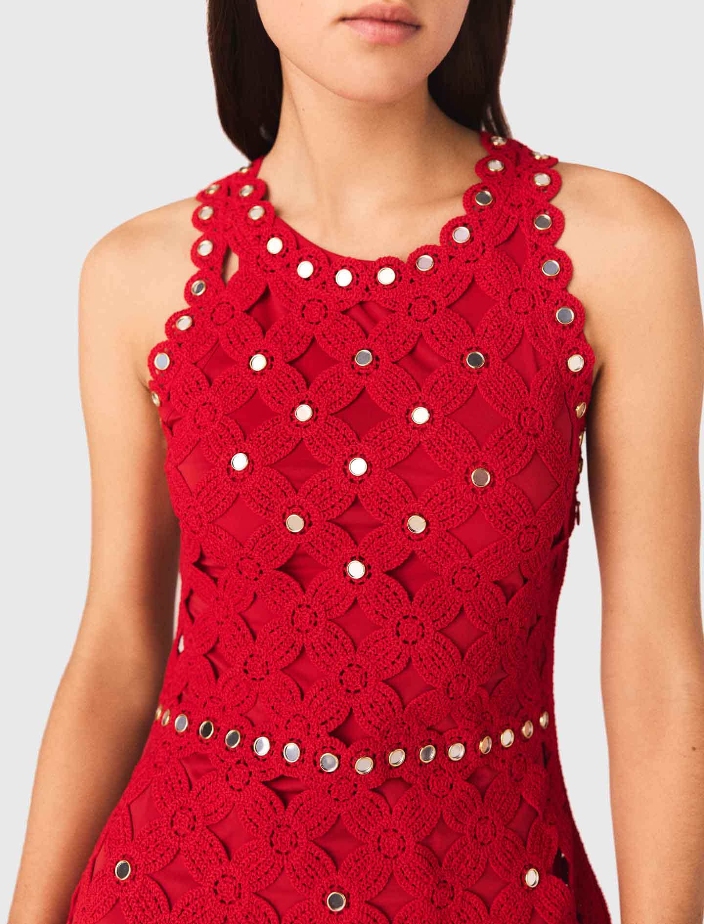 Mirrored Crochet Dress Red