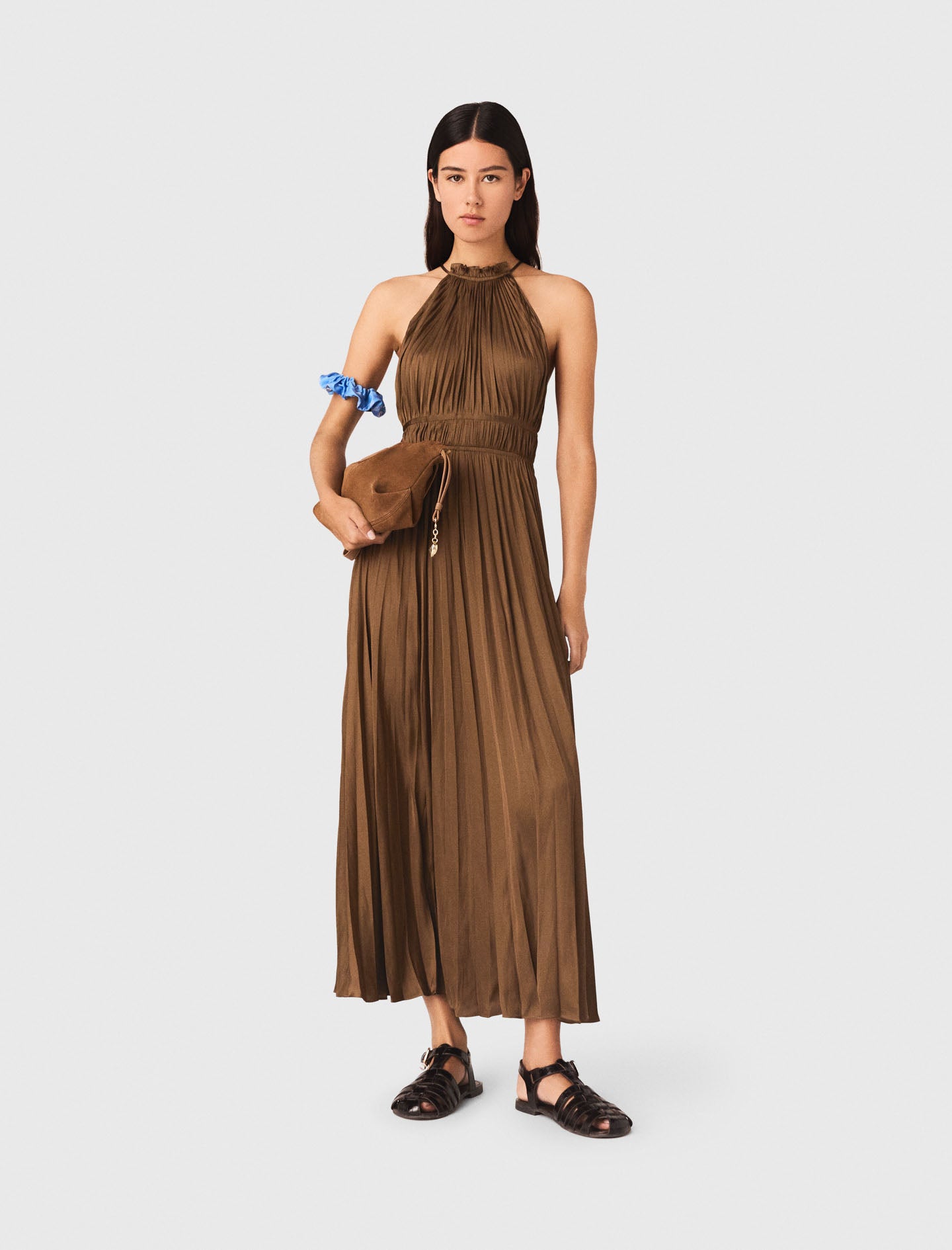 Pleated Maxi Dress Brown