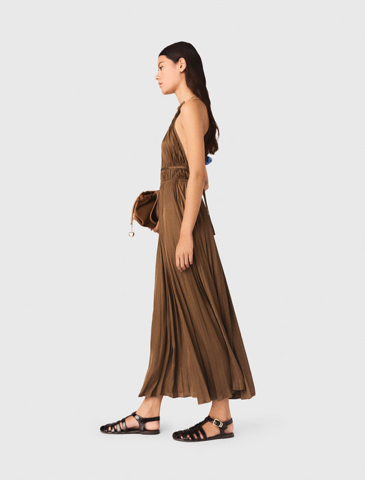 Pleated Maxi Dress Brown